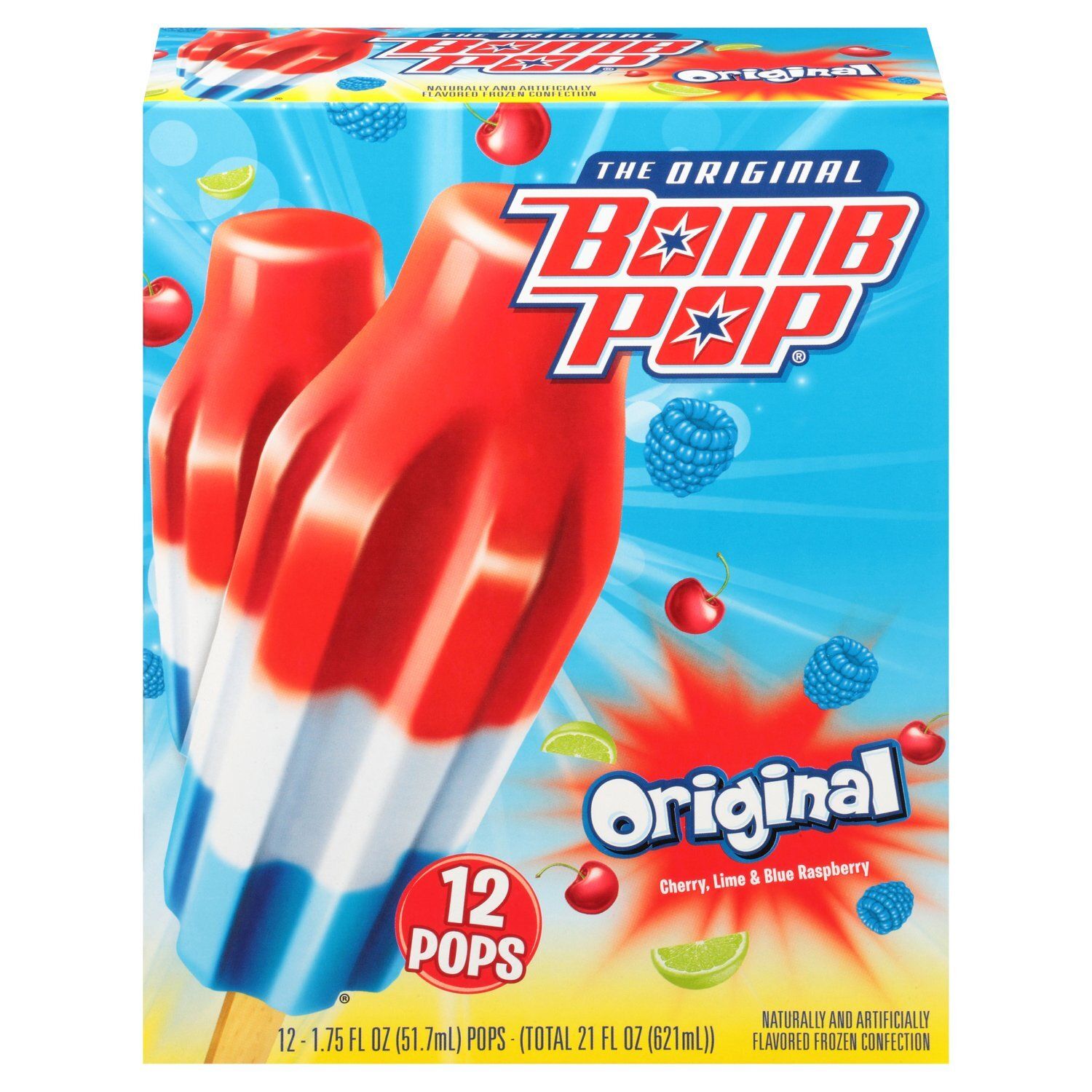 Bomb Pop The Original Cherry, Lime &amp; Blue Raspberry Pops, 1.75 fl oz, 12 count