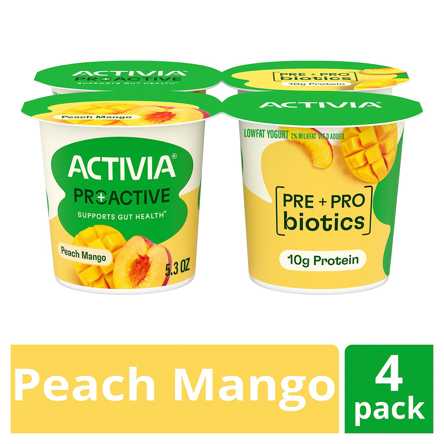 Activia Proactive Peach Mango Low Fat Yogurt, 5.3 oz, 4 count