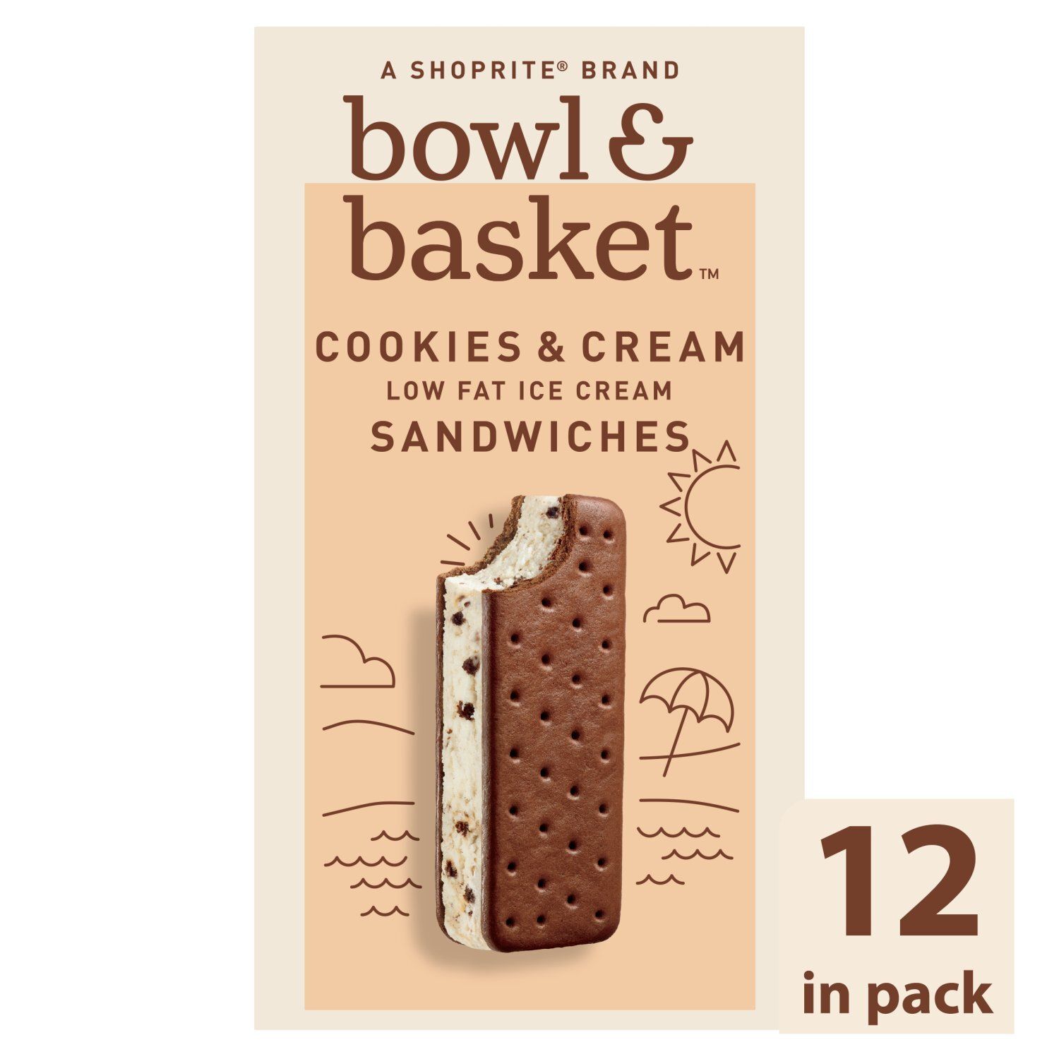 Bowl &amp; Basket Cookies &amp; Cream Low Fat Ice Cream Sandwiches, 3.5 fl oz, 12 count
