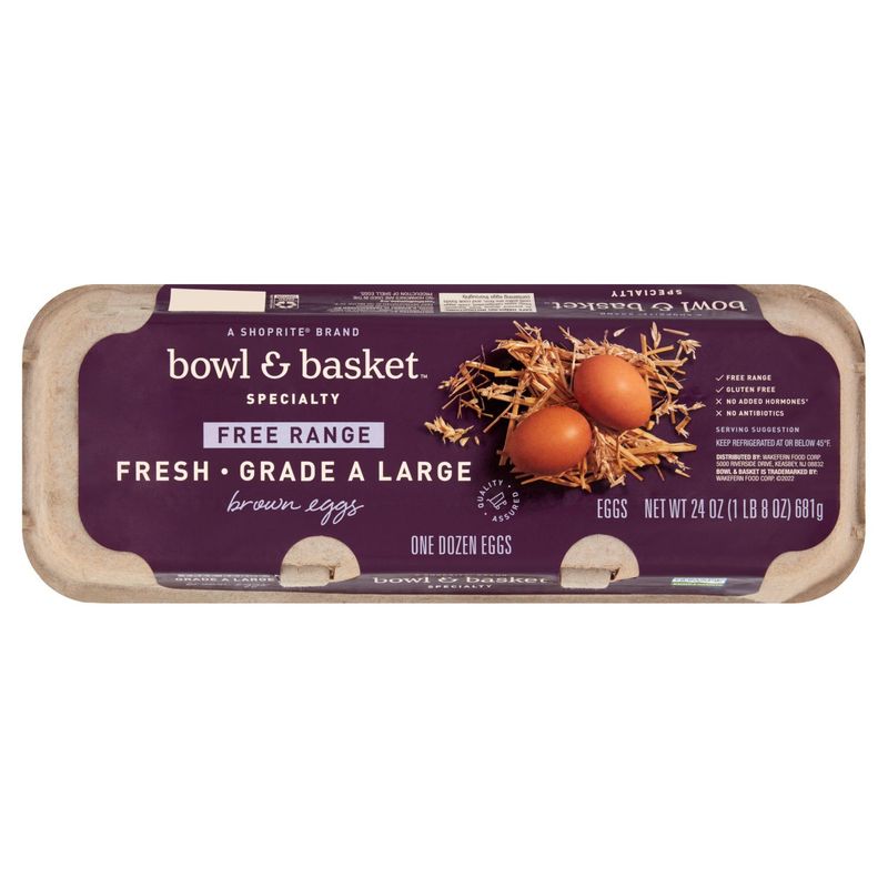 Bowl &amp; Basket Specialty Free Range Fresh Brown Eggs, Large, 12 count, 24 oz