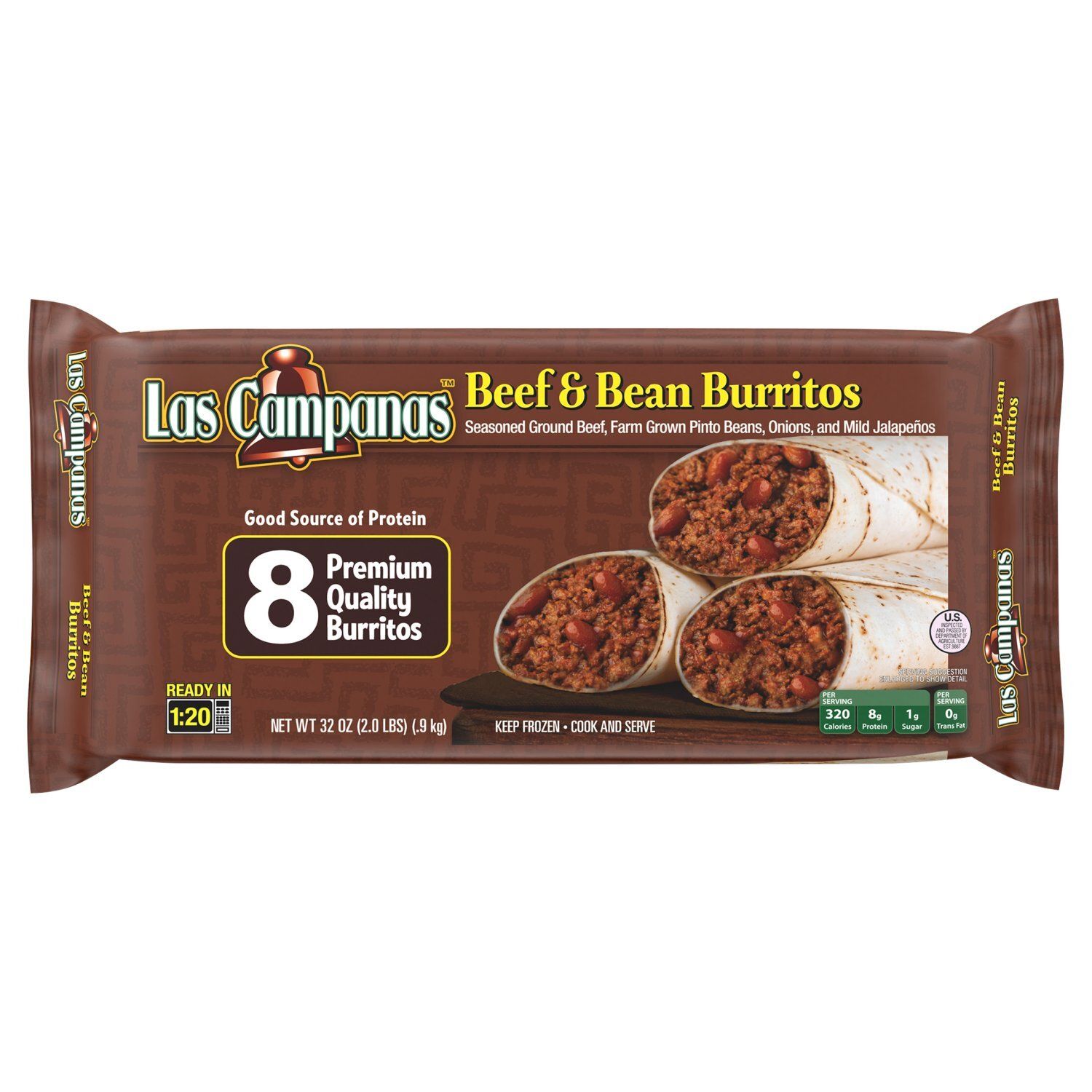 Las Campanas Beef &amp; Bean Burritos, 8 count, 32 oz