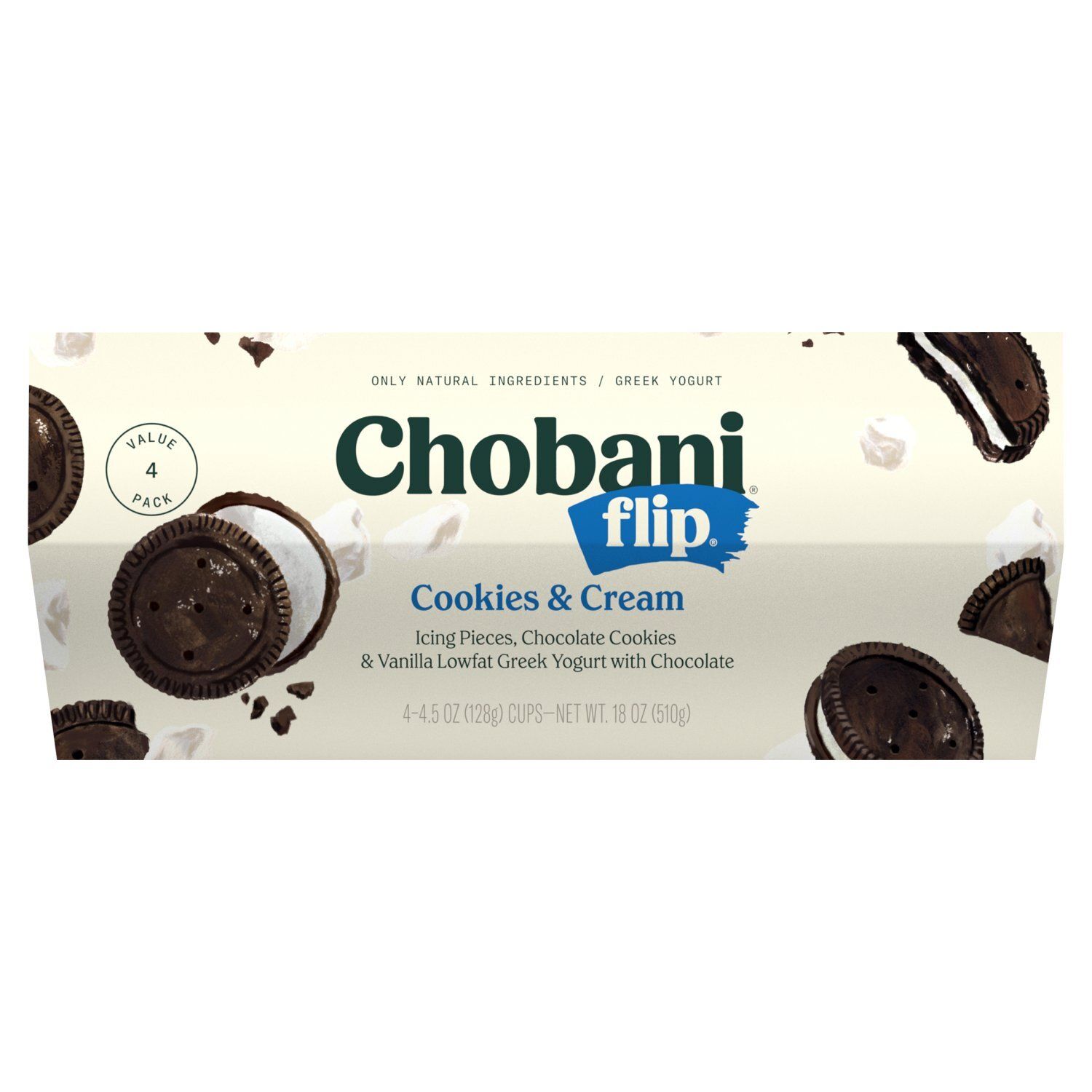 Chobani Flip Cookies &amp; Cream Greek Yogurt Value Pack, 4.5 oz, 4 count