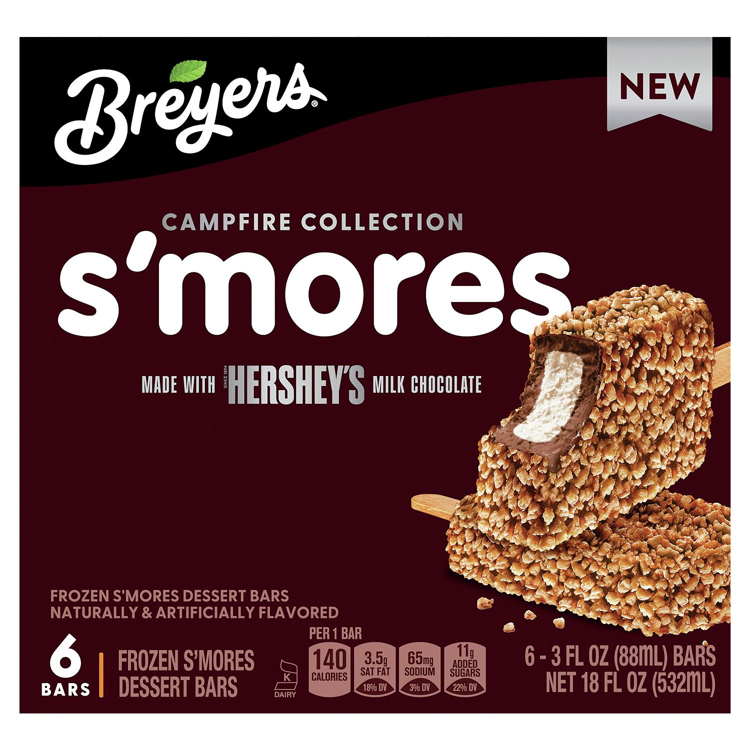 Breyers S&#39;mores Campfire Collection Frozen Dessert Bars, 3 fl oz, 6 count