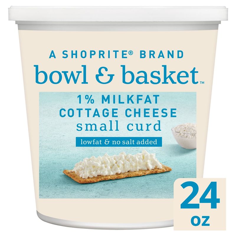 Bowl &amp; Basket Small Curd 1% Milkfat Cottage Cheese, No Salt Added, 24 oz