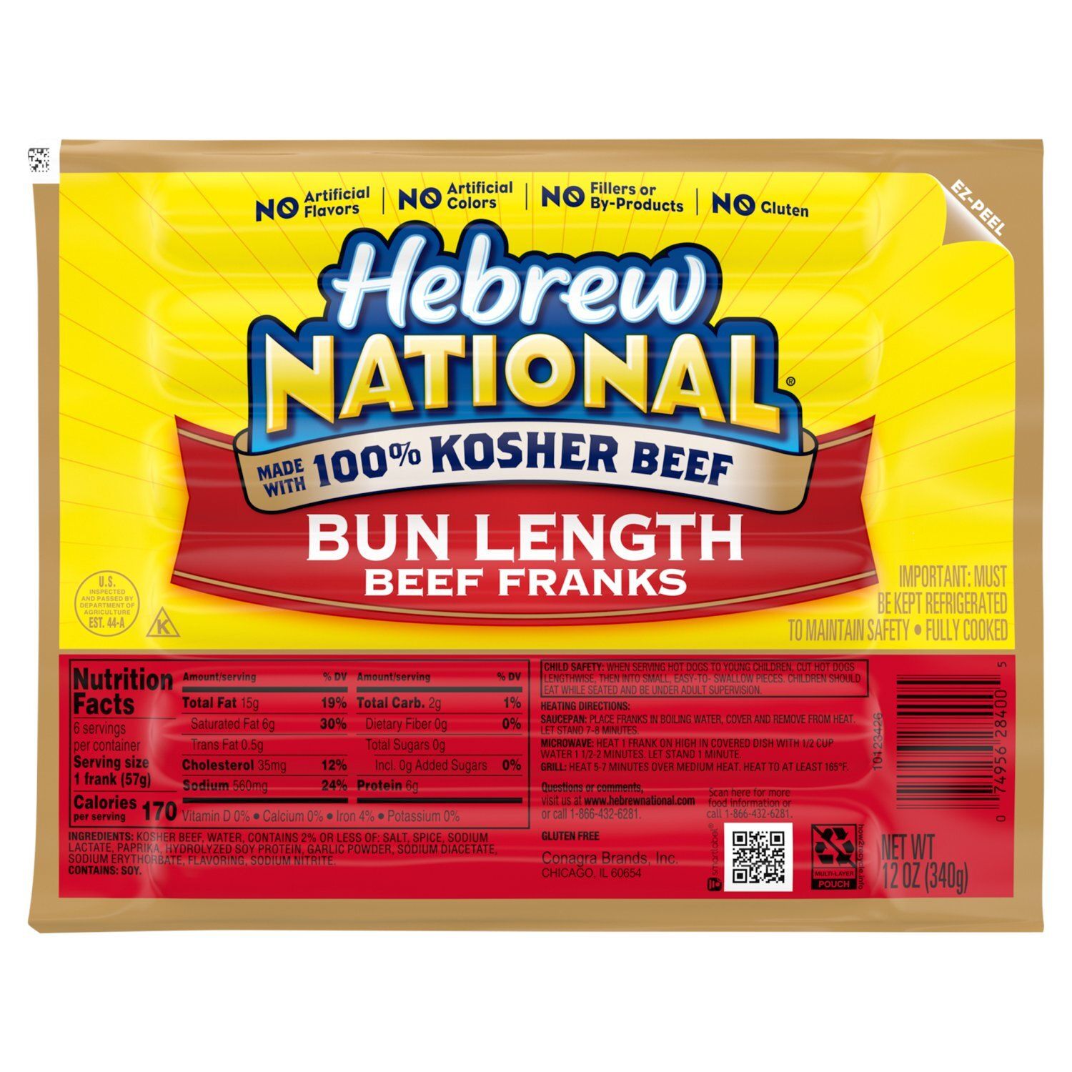 Hebrew National Bun Length Beef Franks, 12 oz