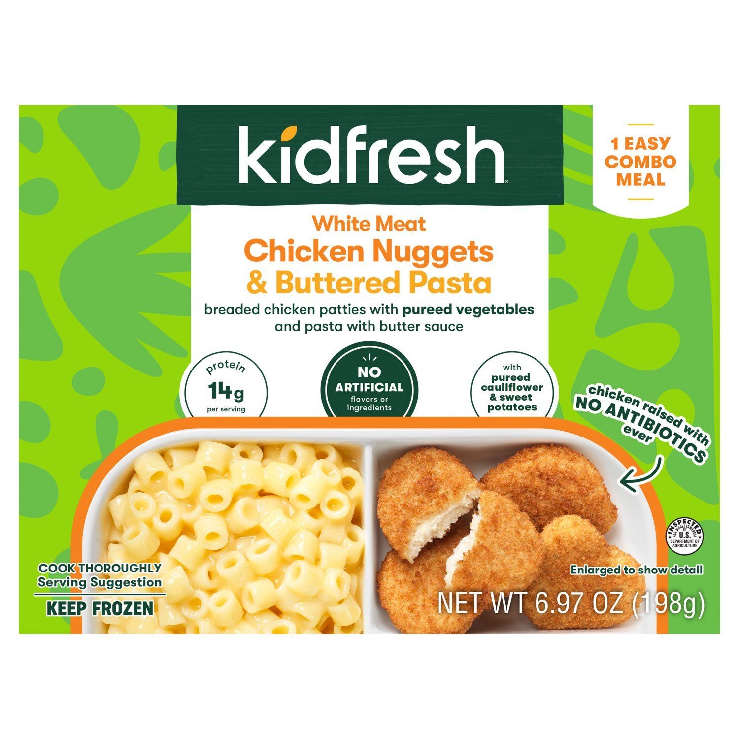 Kidfresh White Meat Chicken Nuggets &amp; Buttered Pasta Combo Meal, 6.97 oz