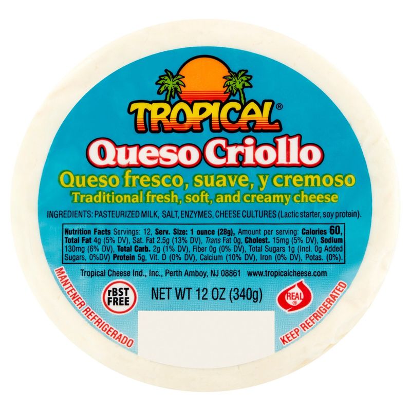 Tropical Queso Criollo-Traditional Fresh, Soft, and Creamy Cheese, 12 oz