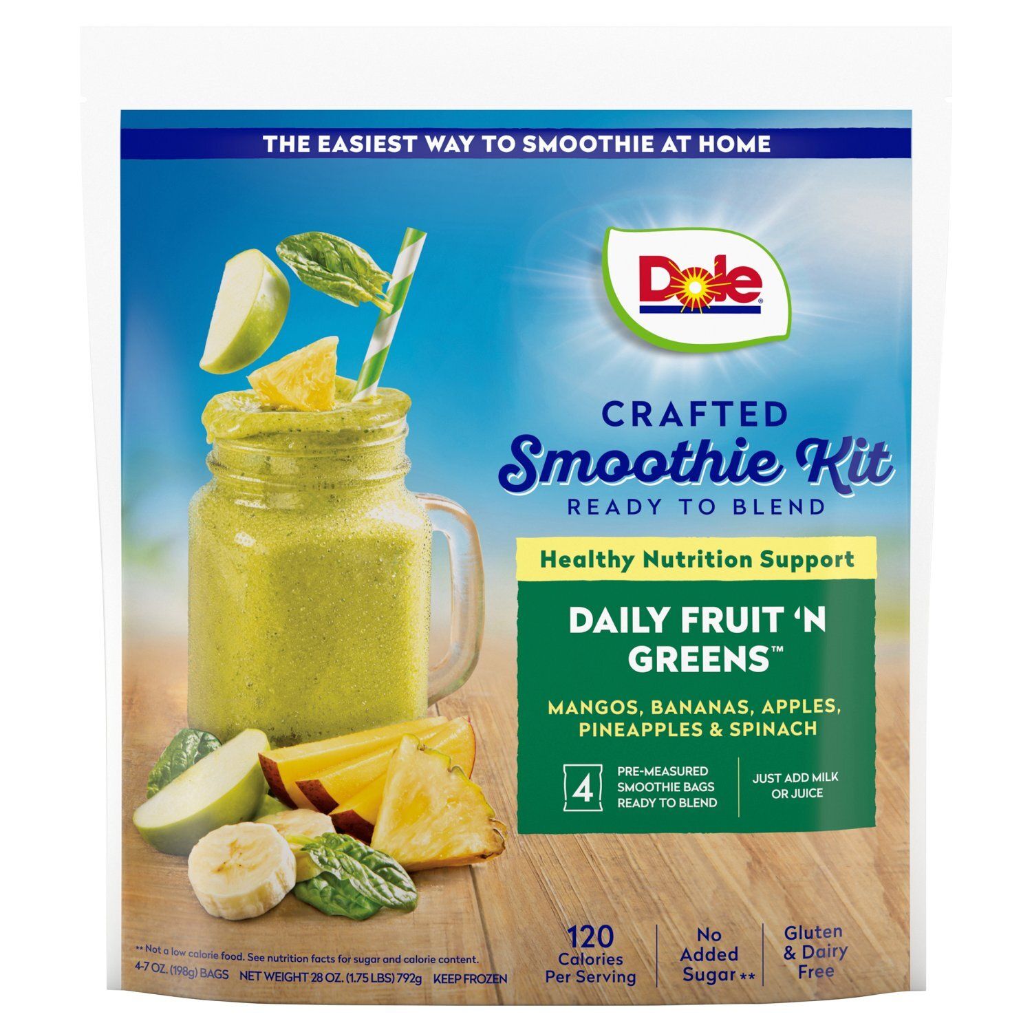 Dole Daily Fruit &#39;N Greens Crafted Smoothie Kit, 7 oz, 4 count