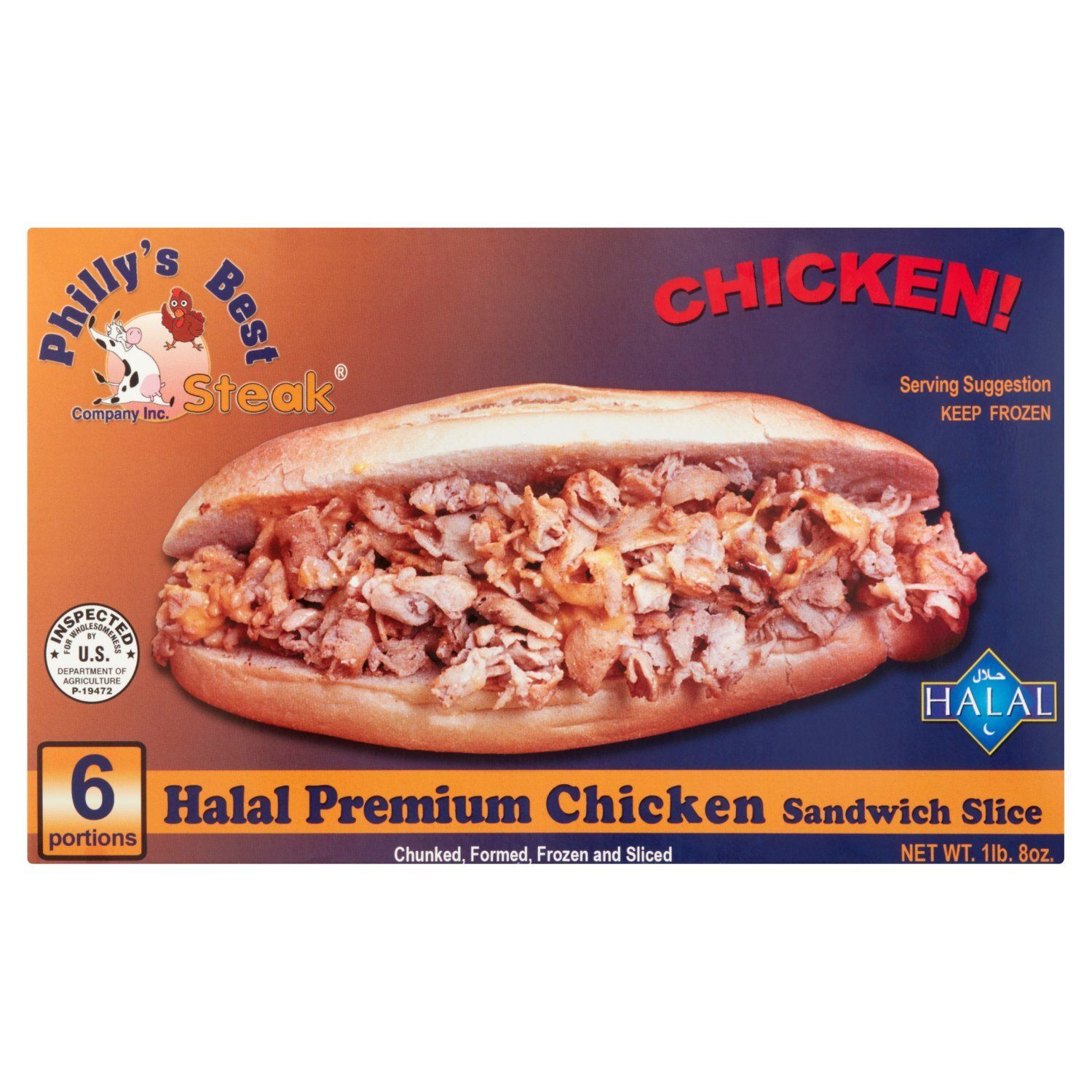 Philly&#39;s Best Steak Halal Premium Chicken Sandwich Slice, 6 count, 1 lb 8 oz