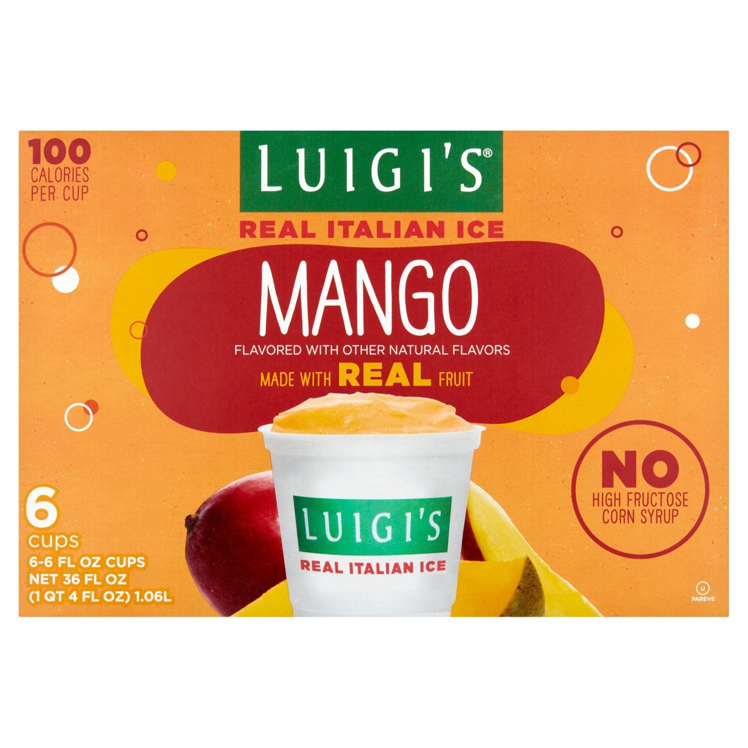 Luigi&#39;s Mango Real Italian Ice, 6 fl oz, 6 count