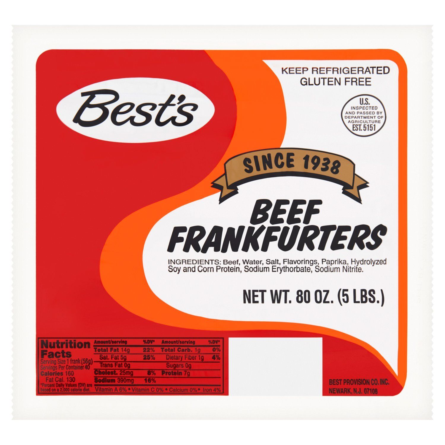 Best&#39;s Beef Frankfurters, 80 oz