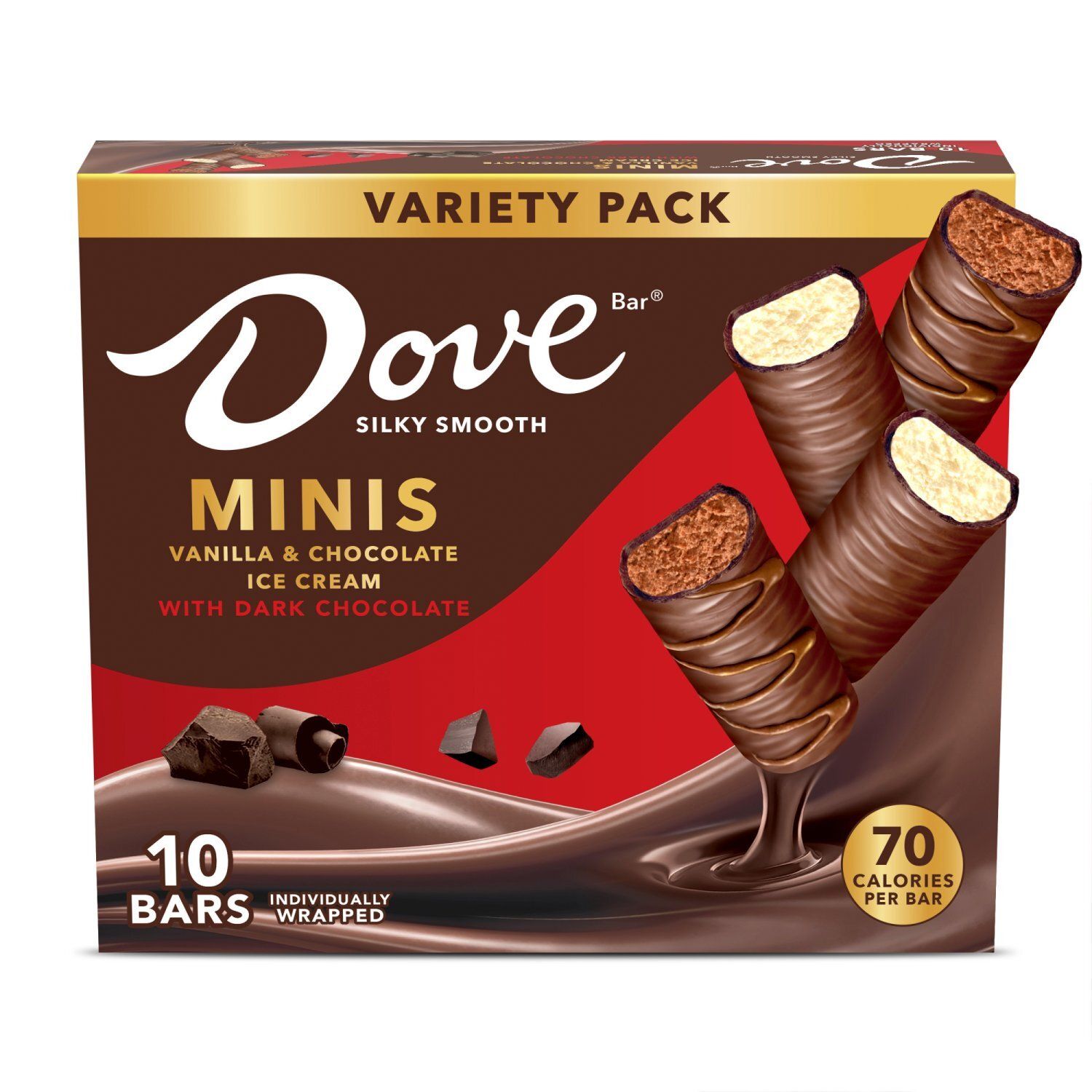 Dove Bar Minis Vanilla &amp; Chocolate Ice Cream Bars Variety Pack, 10 count, 7.5 fl oz