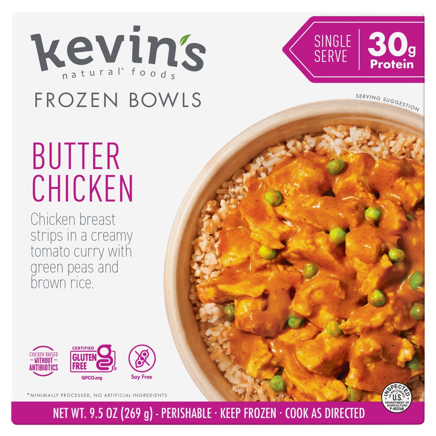 Kevin&#39;s Natural Foods Butter Chicken Frozen Bowls, 9.5 oz