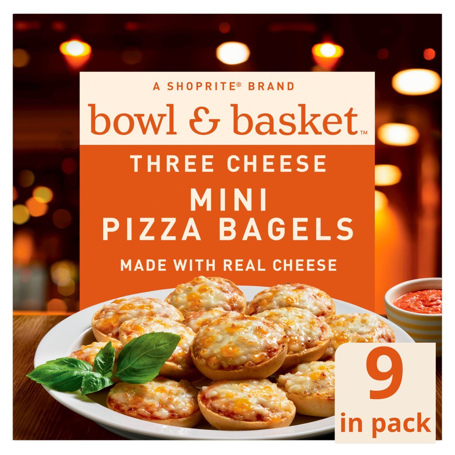 Bowl &amp; Basket Three Cheese Mini Pizza Bagels, 9 count, 7 oz