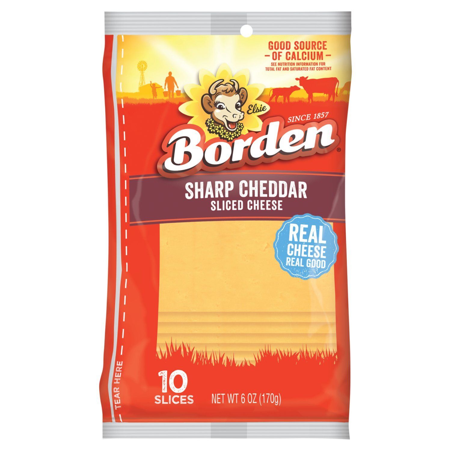 Borden Sharp Cheddar Sliced Cheese, 10 count, 6 oz