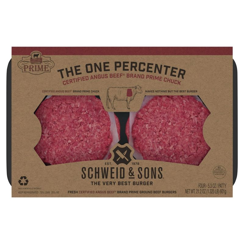 Schweid &amp; Sons The One Percenter Burger Patty, 5.3 oz, 4 count