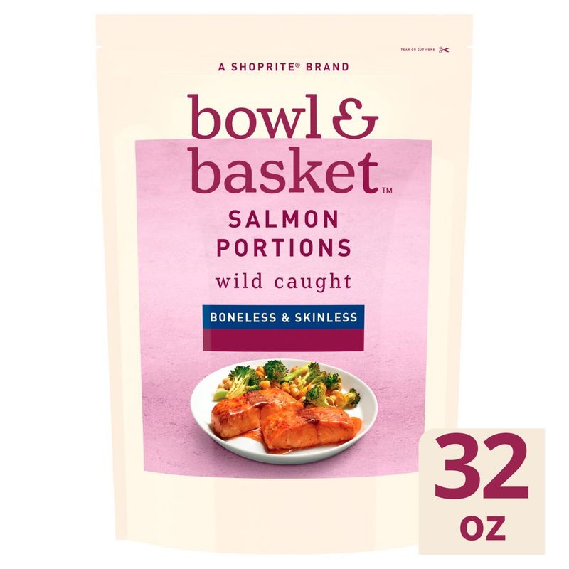 Bowl &amp; Basket Boneless and Skinless Wild Caught Salmon Portions, 8 count, 32 oz