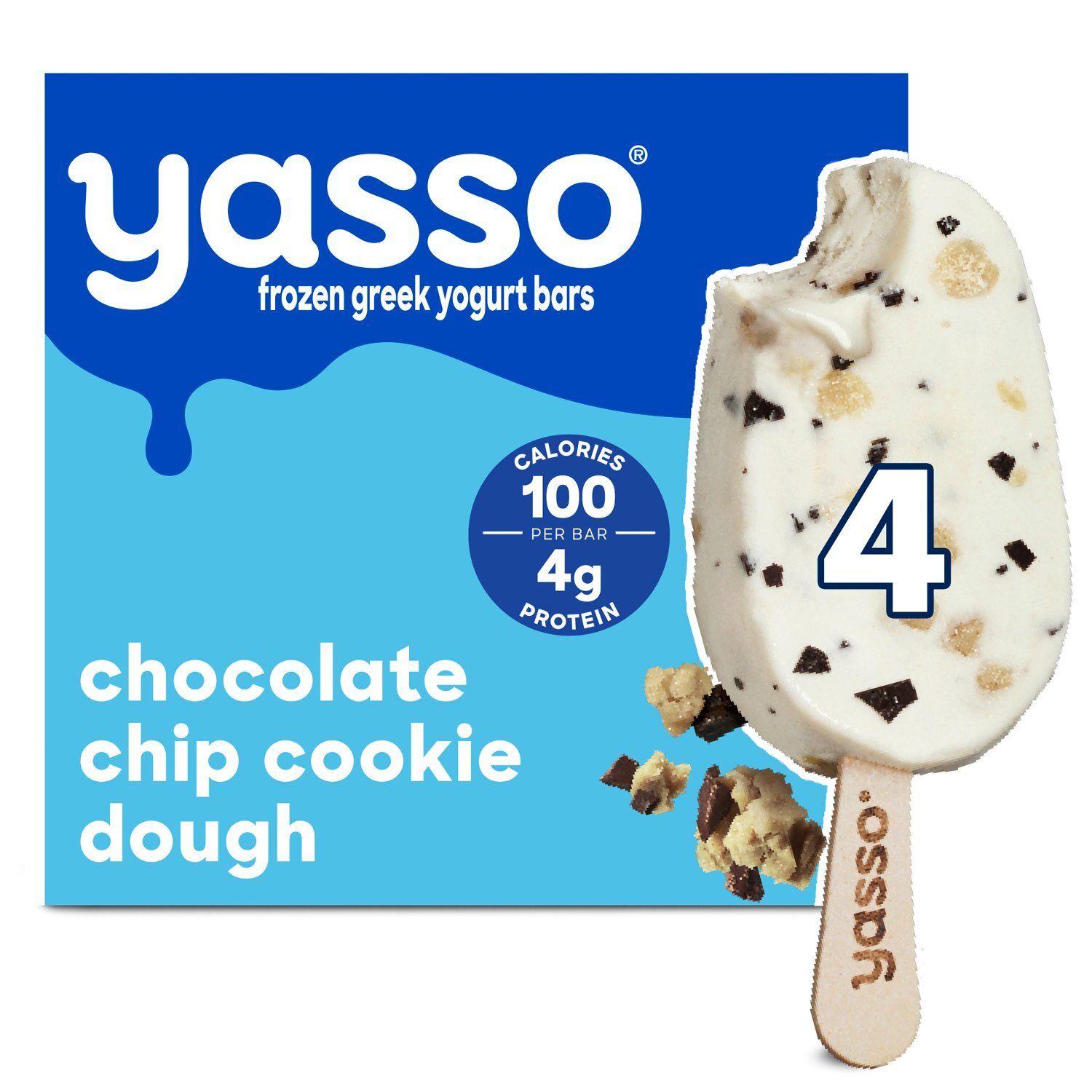 Yasso Chocolate Chip Cookie Dough Frozen Greek Yogurt Bars, 4 count, 14 fl oz