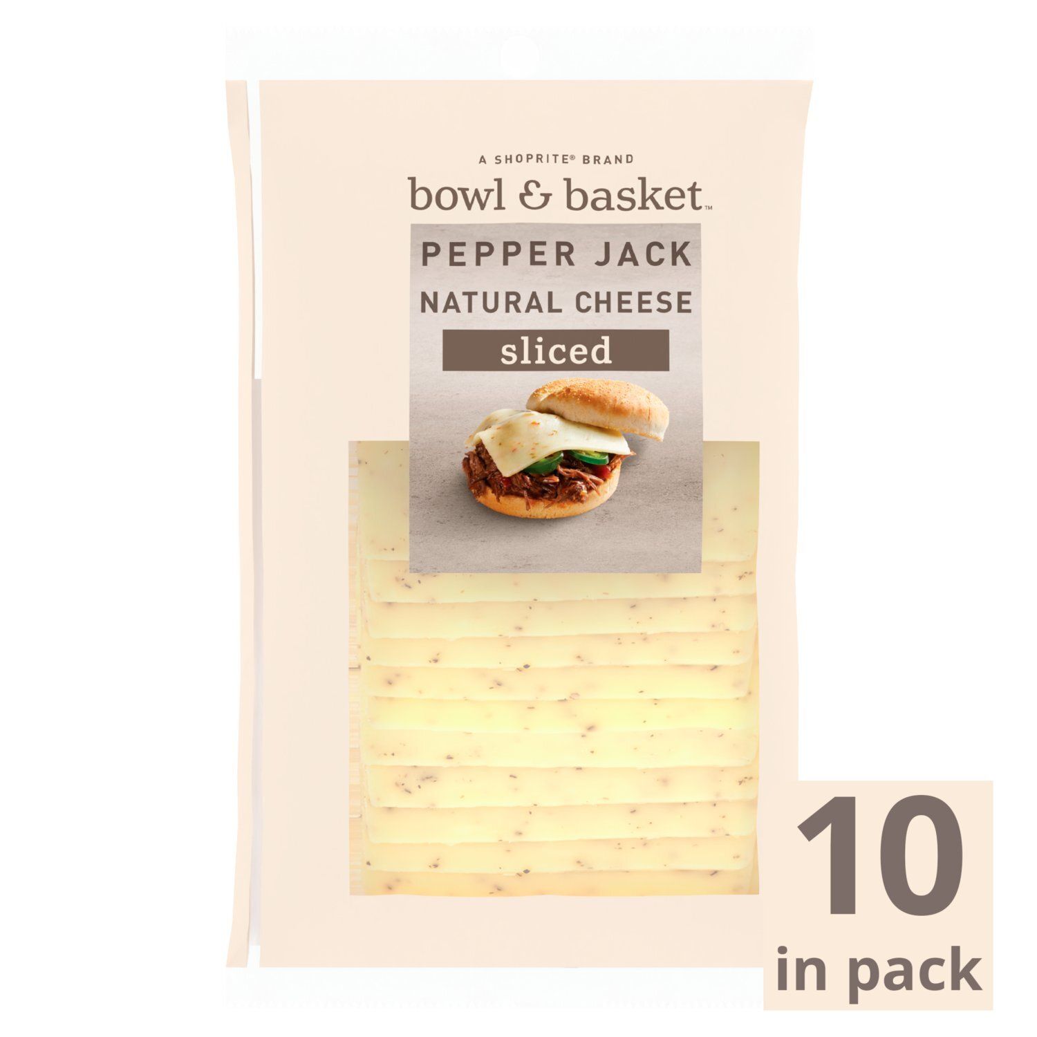 Bowl &amp; Basket Sliced Pepper Jack Natural Cheese, 10 count, 8 oz