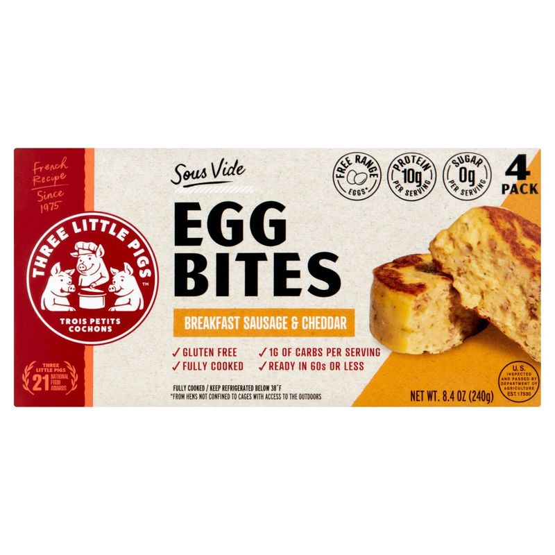 Three Little Pigs Sous Vide Breakfast Sausage &amp; Cheddar Egg Bites, 4 count, 8.4 oz
