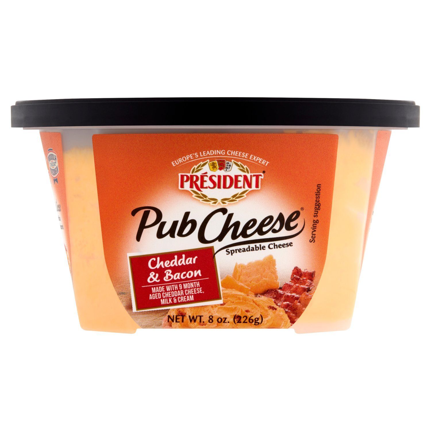 Président Pub Cheese Cheddar &amp; Bacon Spreadable Cheese, 8 oz