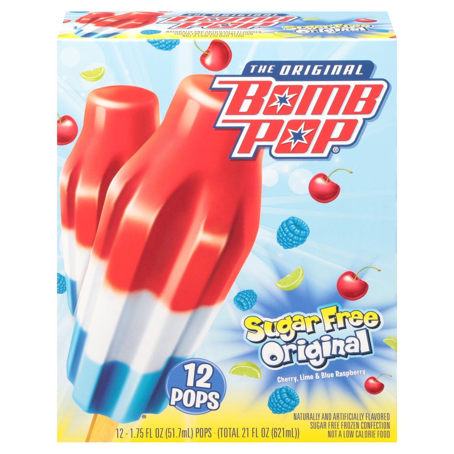 Bomb Pop The Original Sugar Free Cherry, Lime &amp; Blue Raspberry Pops, 1.75 fl oz, 12 count
