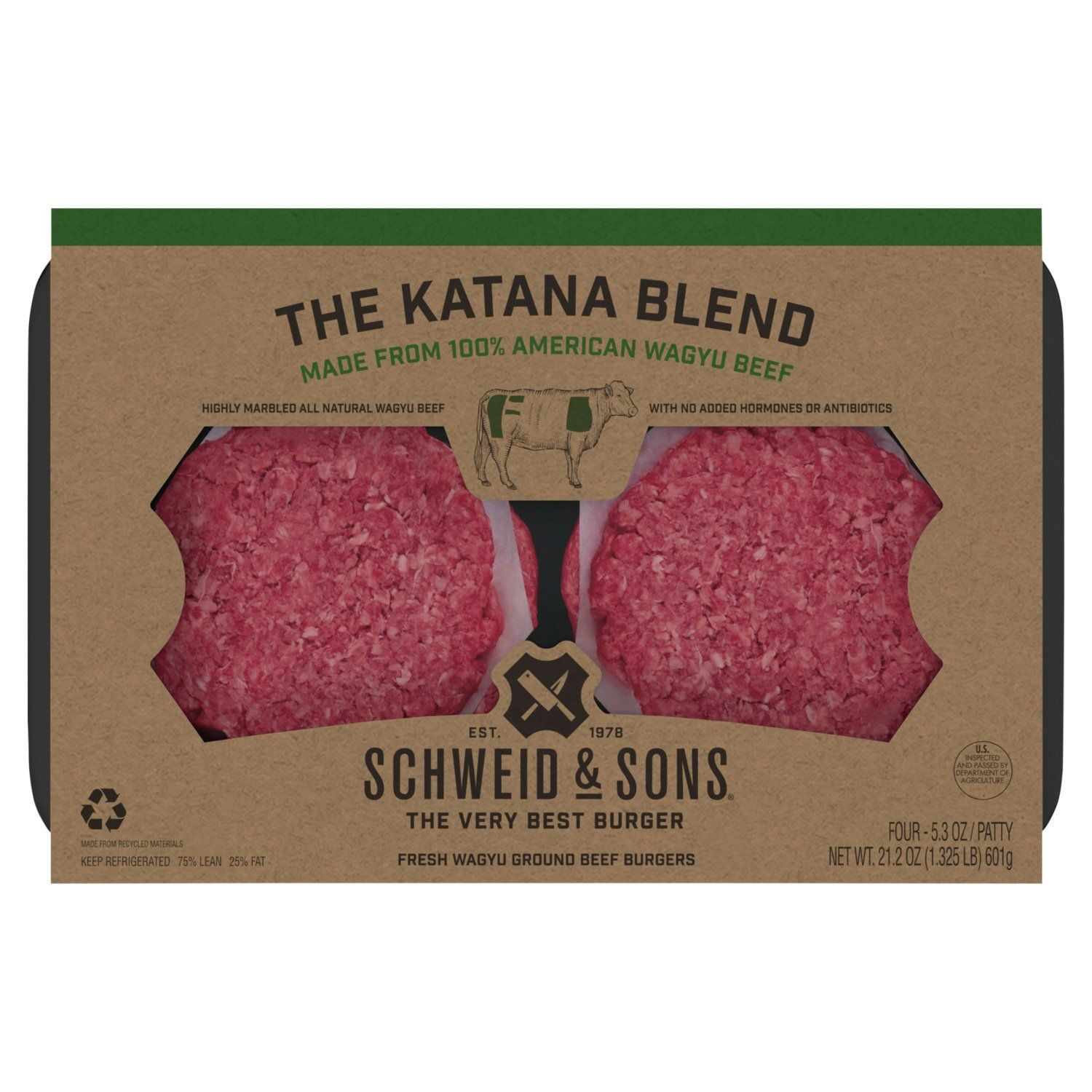 Schweid &amp; Sons The Katana Blend Fresh Wagyu Ground Beef Burger Patty, 5.3 oz, 4 count