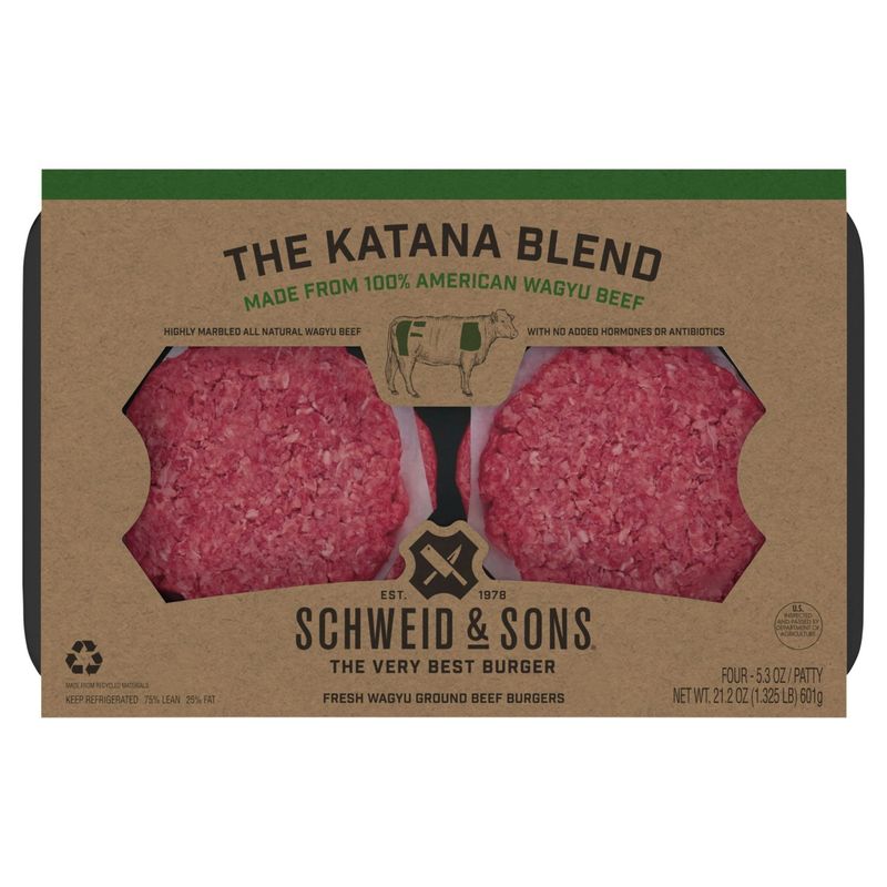 Schweid &amp; Sons The Katana Blend Fresh Wagyu Ground Beef Burger Patty, 5.3 oz, 4 count