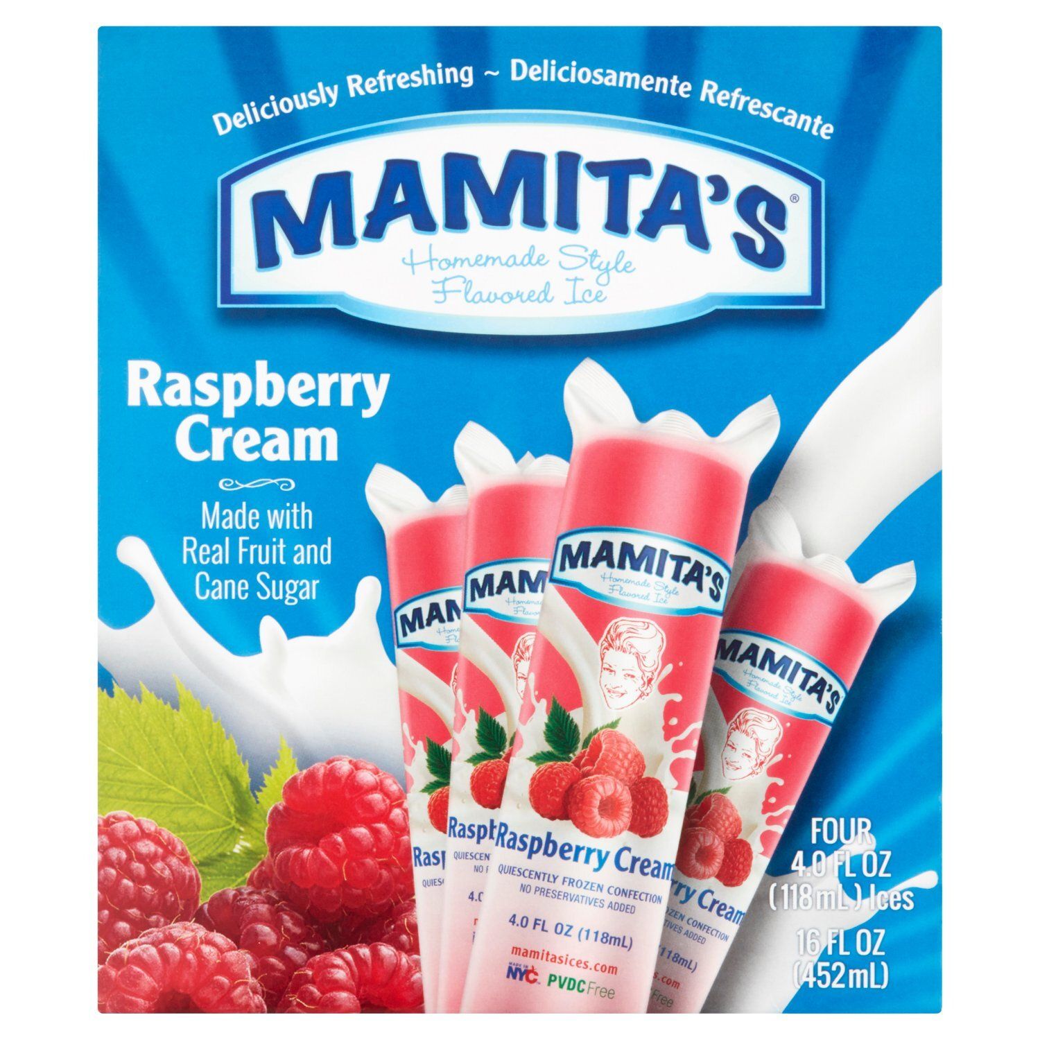 Mamita&#39;s Raspberry Cream Homemade Style Flavored Ice, 4.0 fl oz, 4 count