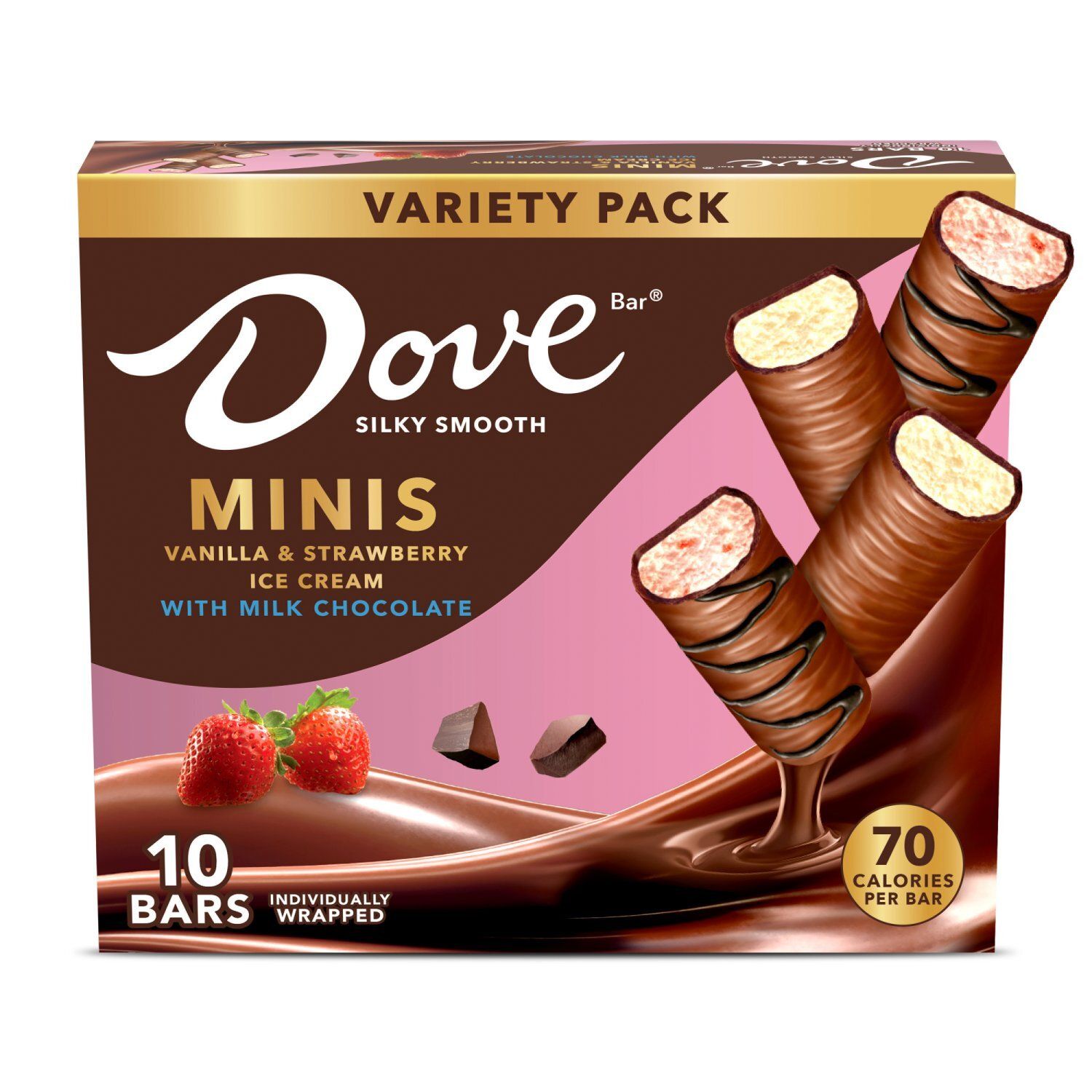 Dove Bar Minis Vanilla &amp; Strawberry Ice Cream Bars Variety Pack, 10 count, 7.5 fl oz