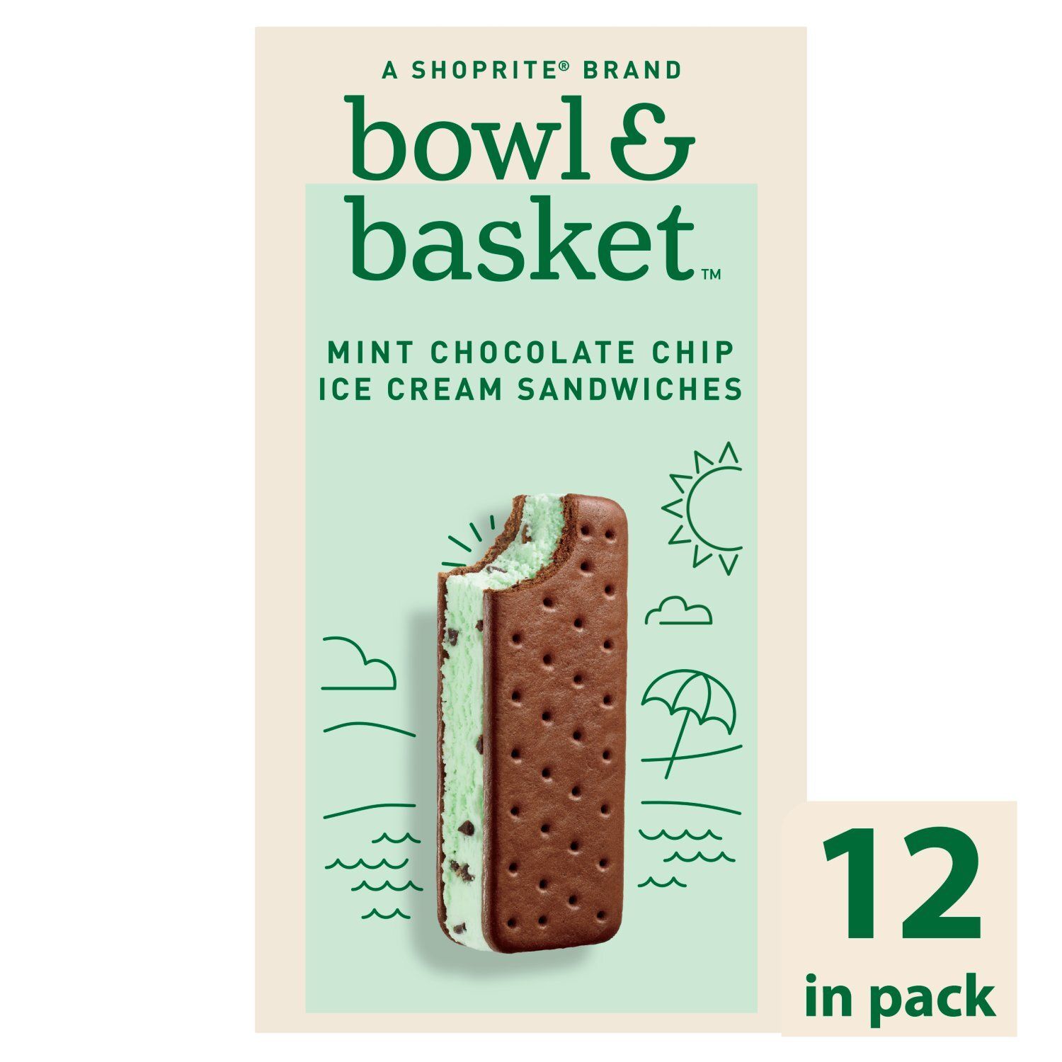 Bowl &amp; Basket Mint Chocolate Chip Ice Cream Sandwiches, 3.5 fl oz, 12 count