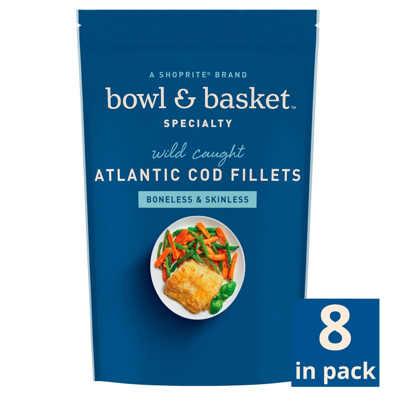 Bowl &amp; Basket Specialty Wild Caught Boneless &amp; Skinless Atlantic Cod Fillets, 8 count, 32 oz