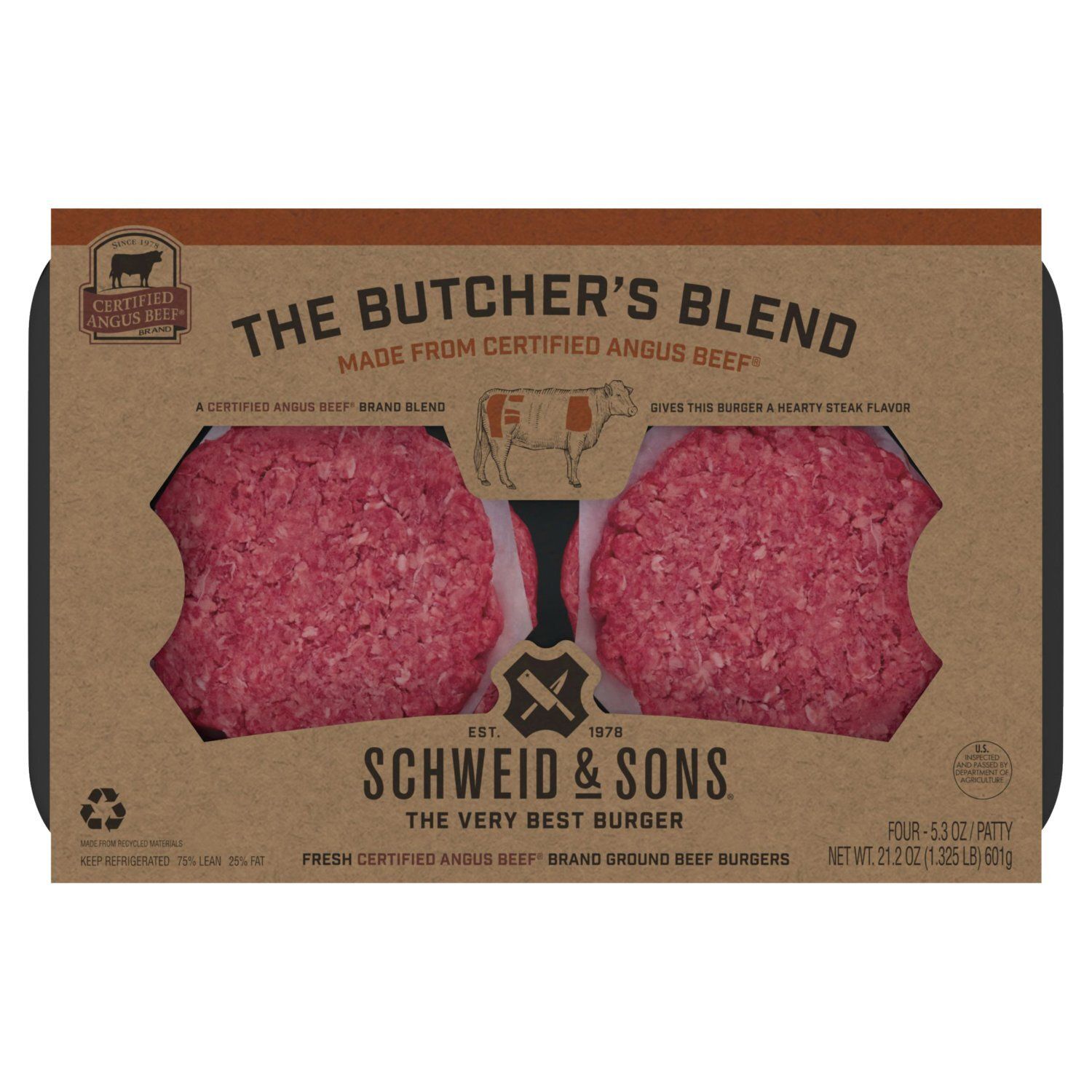 Schweid &amp; Sons The Butcher's Blend Patty, 5.3 oz, 4 count