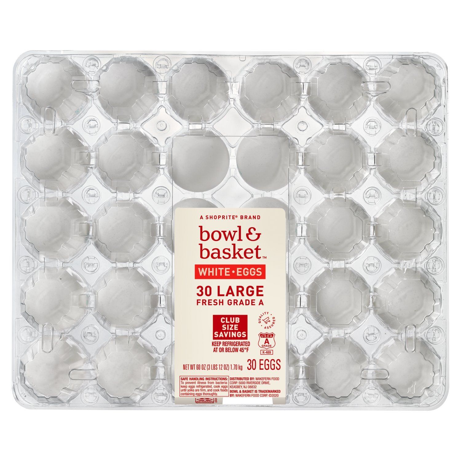 Bowl &amp; Basket Fresh White Eggs, Large, 30 count, 60 oz