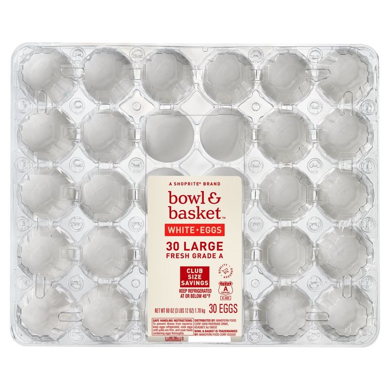 Bowl &amp; Basket Fresh White Eggs, Large, 30 count, 60 oz