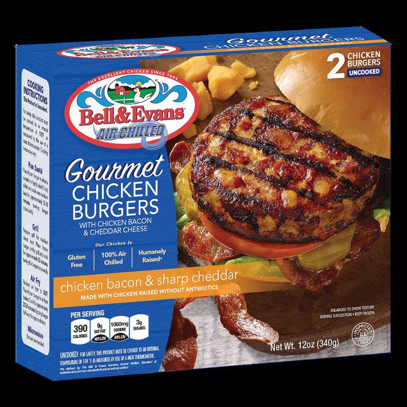 Bell &amp; Evans RWA Bacon Cheddar Burger, 12 oz
