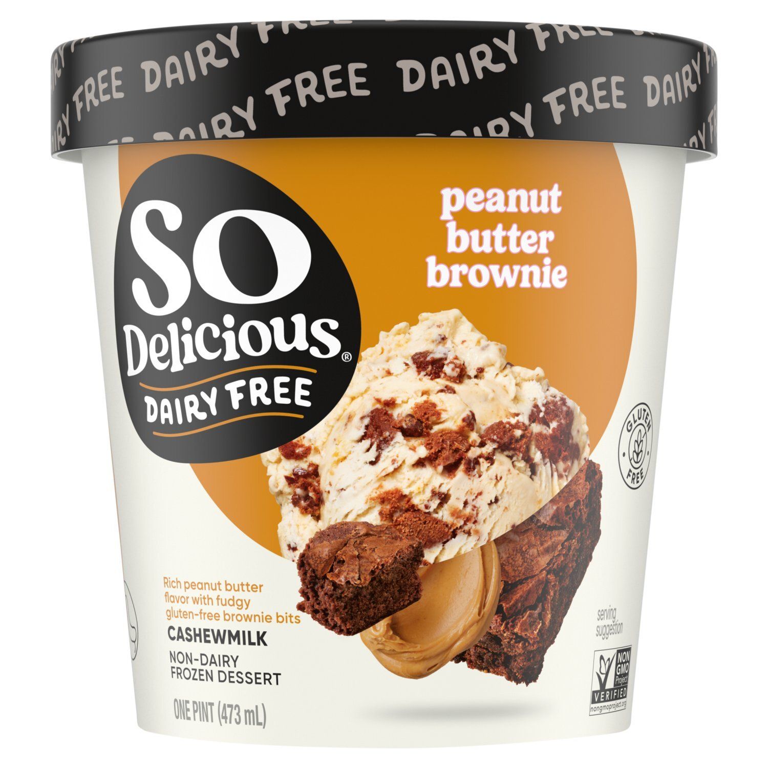 So Delicious Dairy Free Peanut Butter Brownie Cashewmilk Non-Dairy Frozen Dessert, one pint