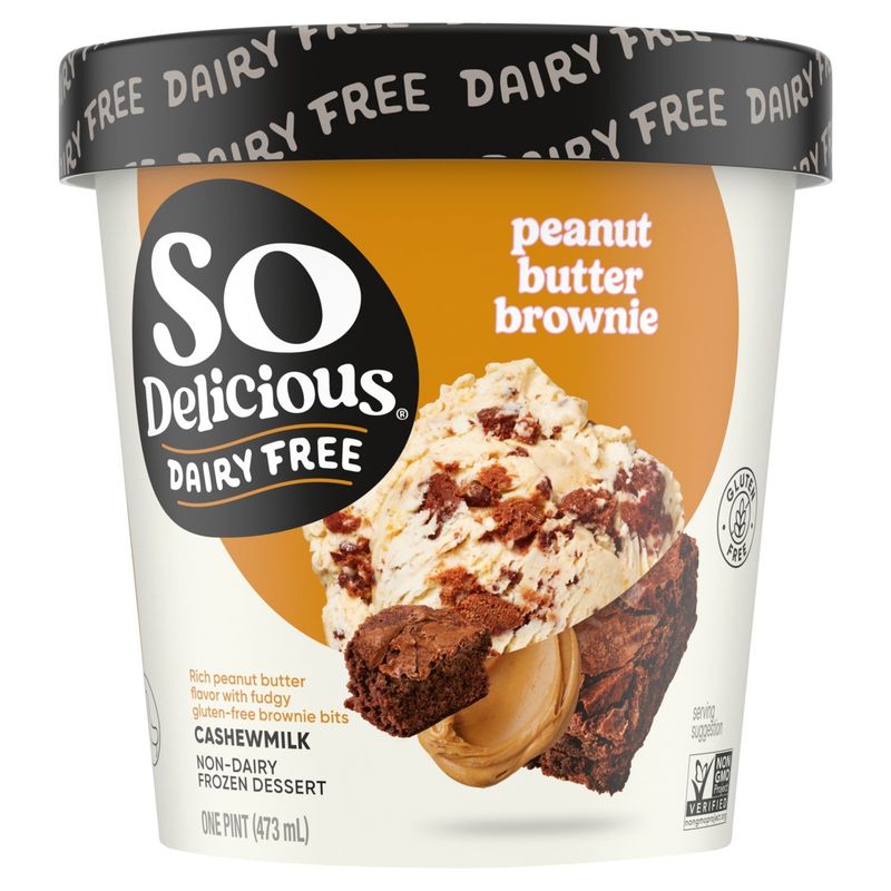 So Delicious Dairy Free Peanut Butter Brownie Cashewmilk Non-Dairy Frozen Dessert, one pint