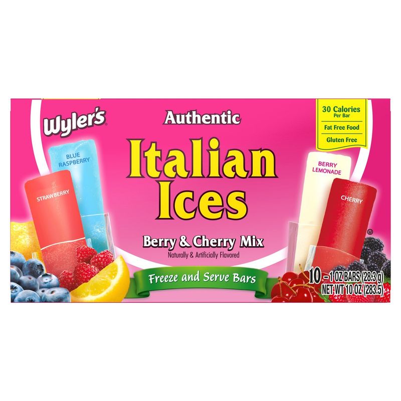 Wyler&#39;s Authentic Italian Ices Berry &amp; Cherry Mix Freeze and Serve Bars, 1 oz, 10 count