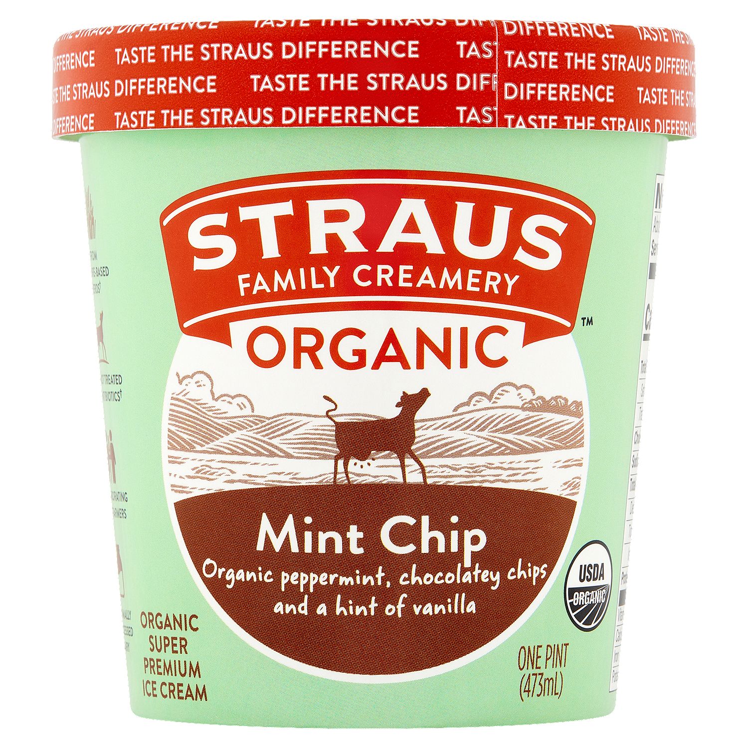 Straus Family Creamery Mint Chip Organic Super Premium Ice Cream, 1 pint