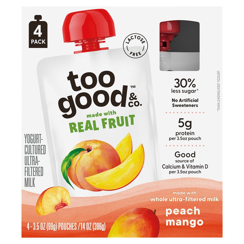 Too Good &amp; Co. Peach Mango Yogurt-Cultured Ultra-Filtered Milk, 3.5 oz, 4 count