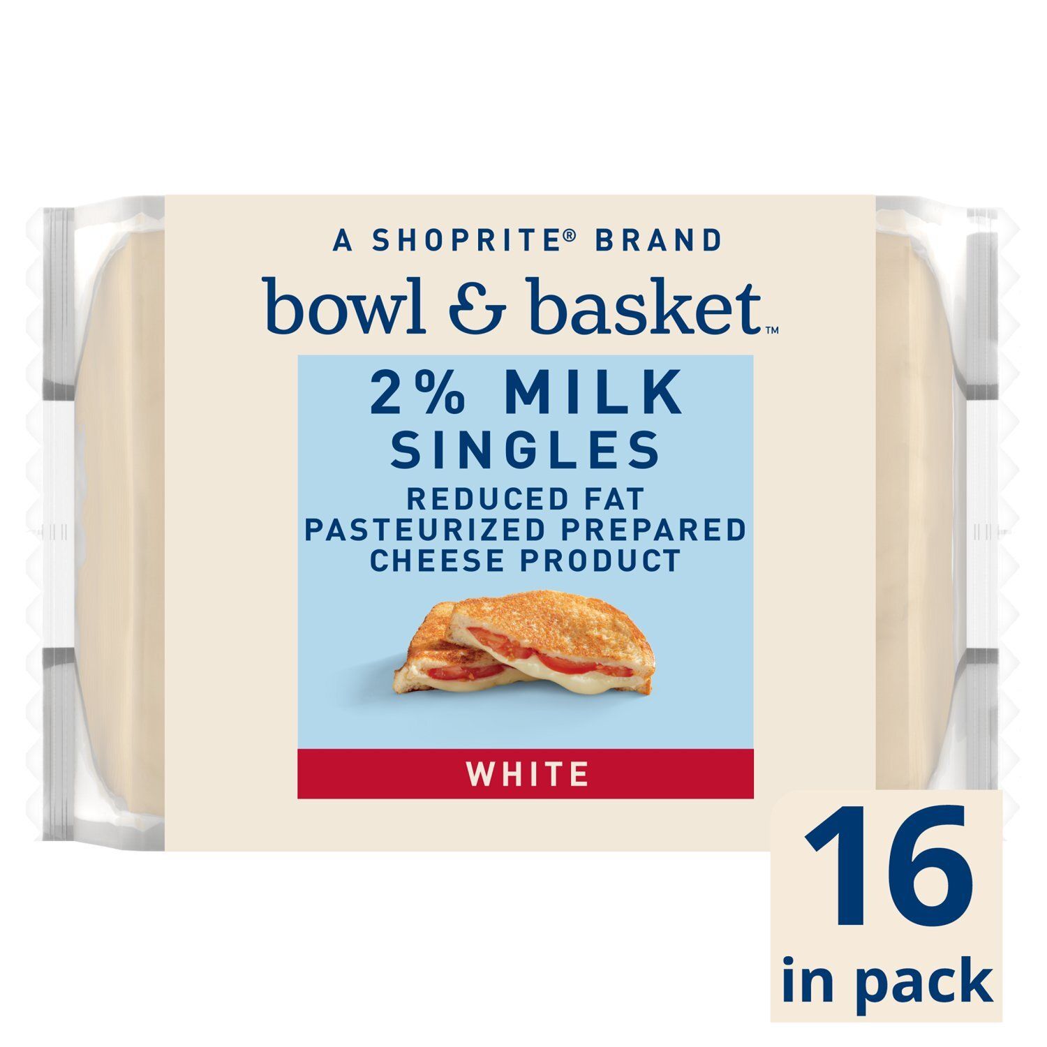 Bowl &amp; Basket 2% Milk Singles White Cheese, 3/4 oz, 16 count