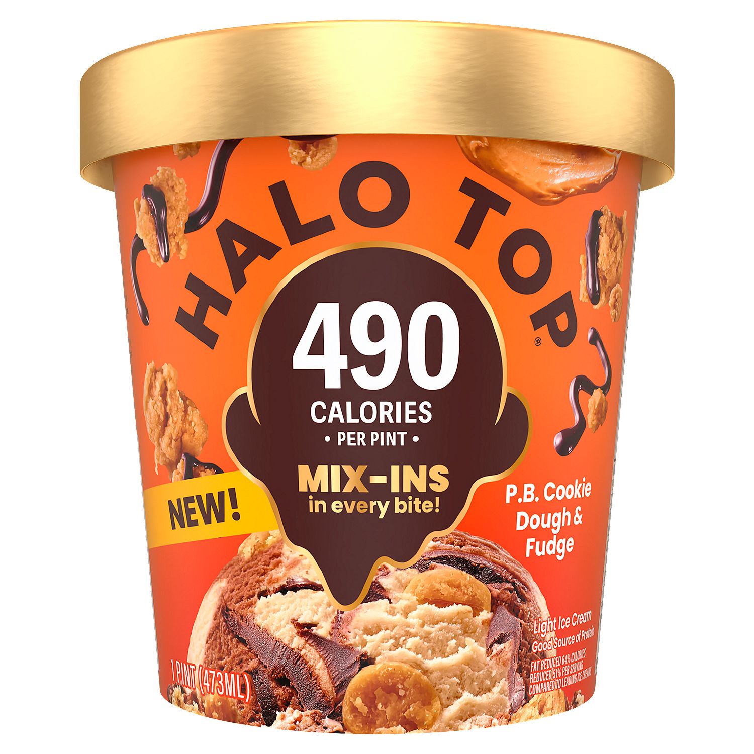 Halo Top P.B. Cookie Dough &amp; Fudge Light Ice Cream, 1 pint