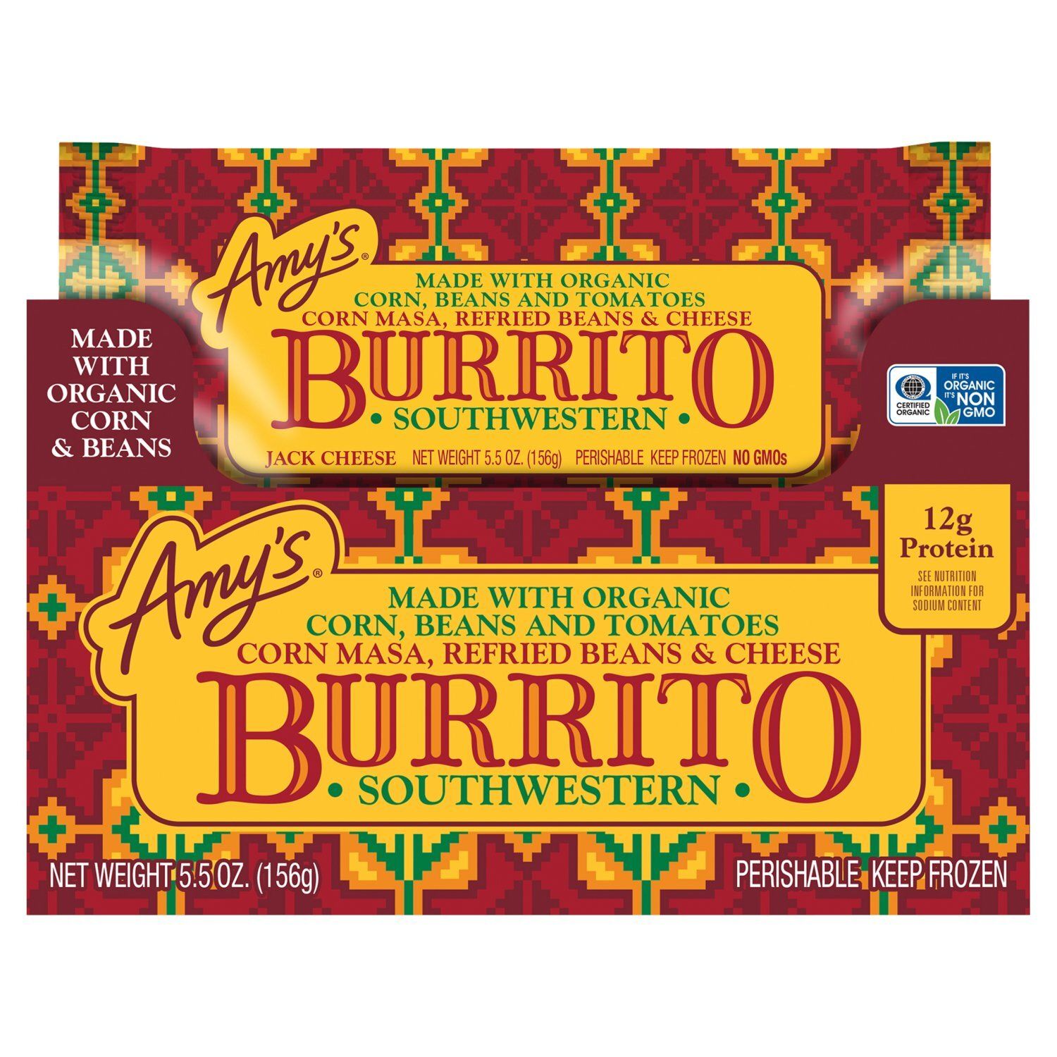 Amy&#39;s Corn Masa, Refried Beans &amp; Cheese Southwestern Burrito, 5.5 oz