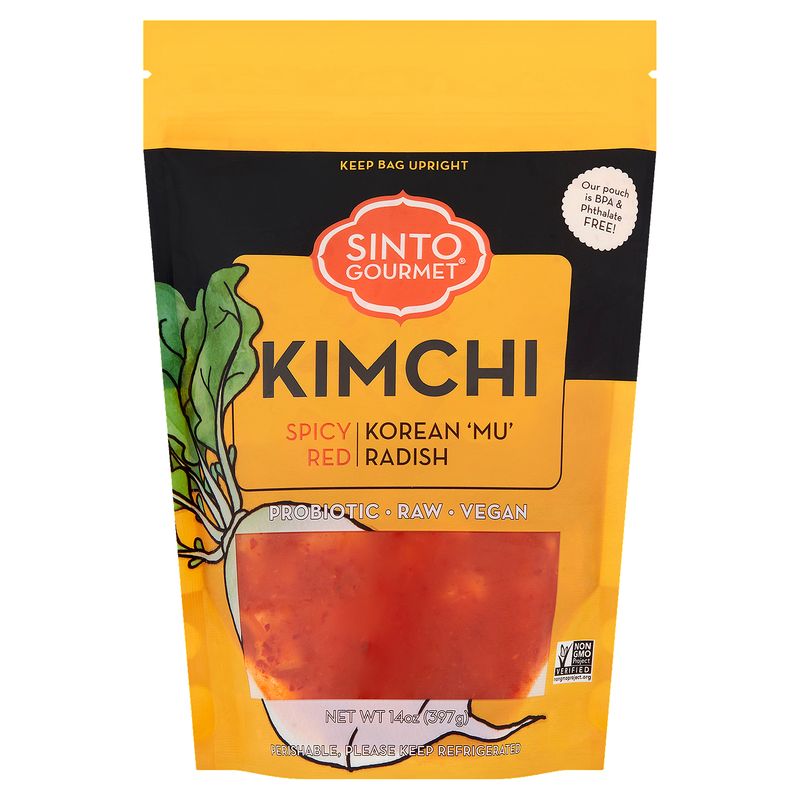 Sinto Gourmet Spicy Red Korean &#39;Mu&#39; Radish Kimchi, 14 oz