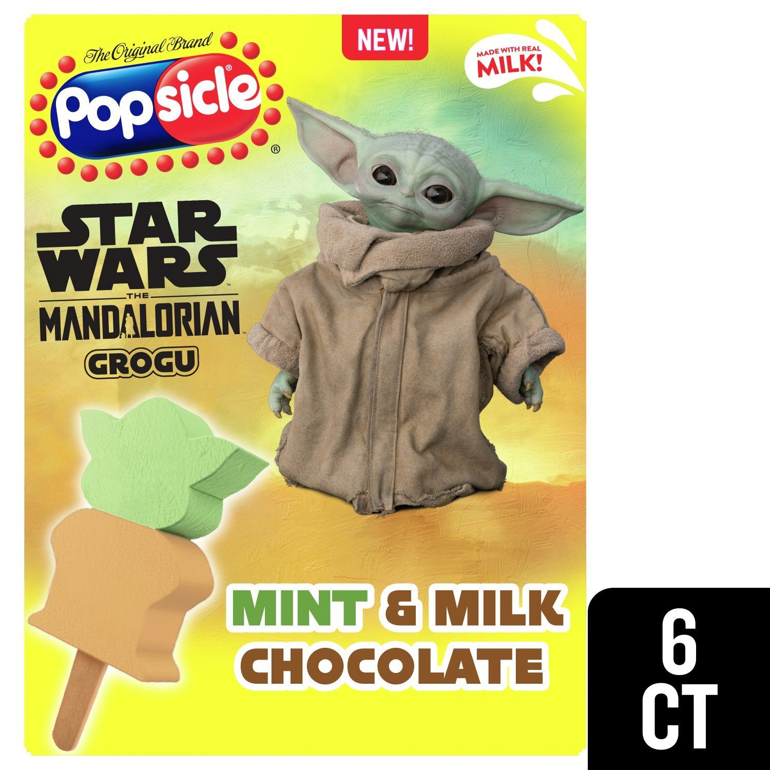 Popsicle Star Wars the Mandalorian Grogu Frozen Dairy Dessert Bars, 6 count, 12.17 fl oz