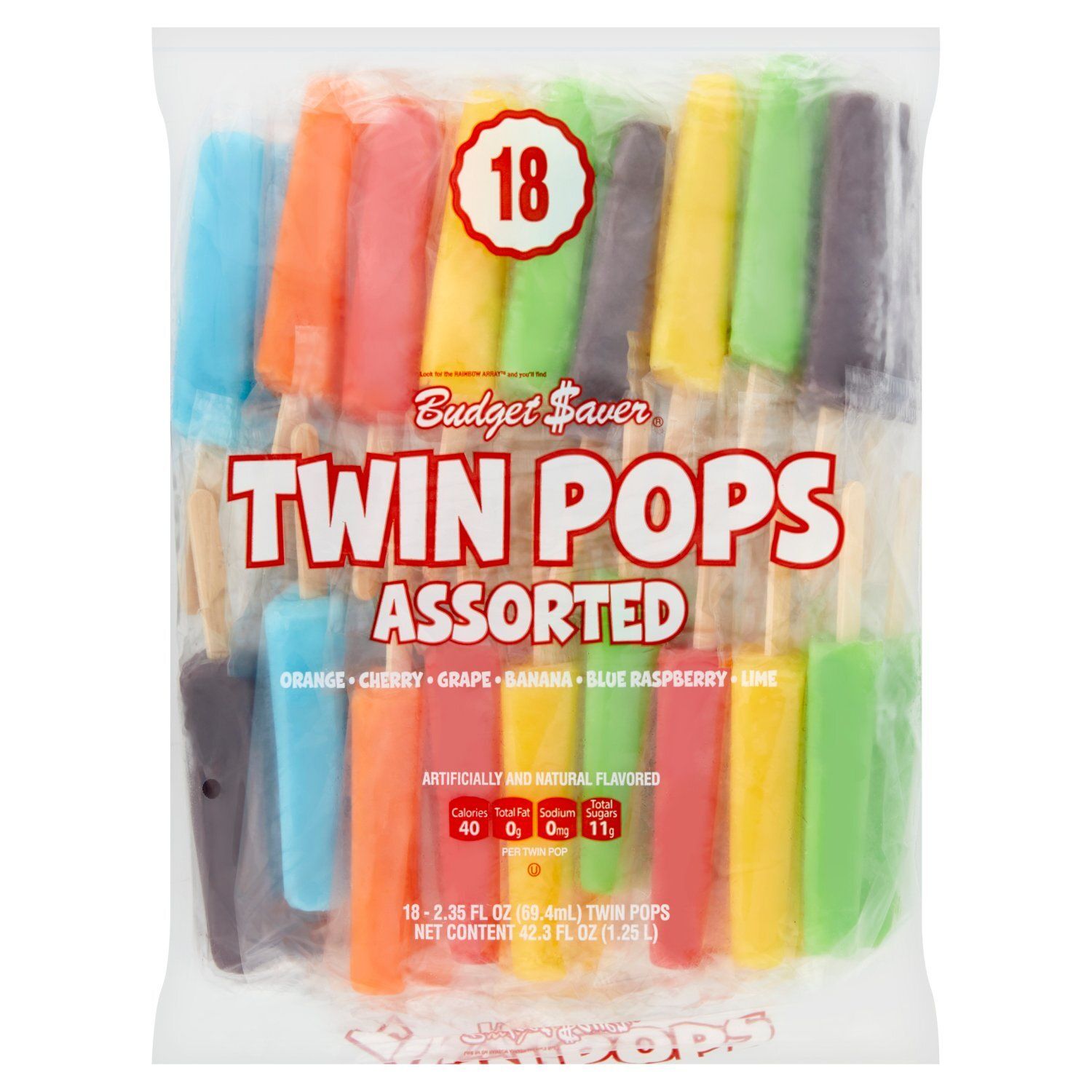 Budget Saver Assorted Twin Pops, 2.35 fl oz, 18 count