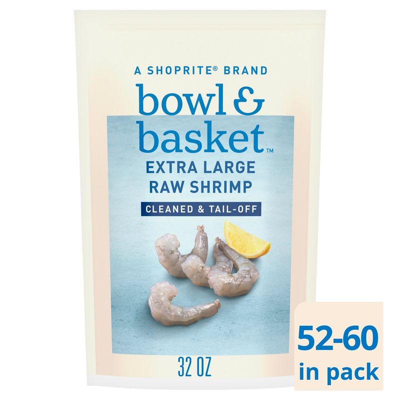 Bowl &amp; Basket Cleaned &amp; Tail-off Extra Large Raw Shrimp, 52-60 shrimp per bag, 32 oz