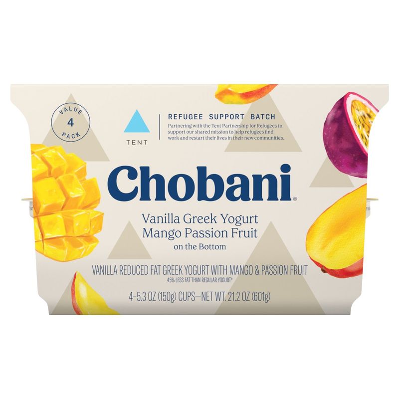 Chobani Vanilla Reduced Fat with Mango &amp; Passion Fruit Greek Yogurt, 5.3 oz, 4 count