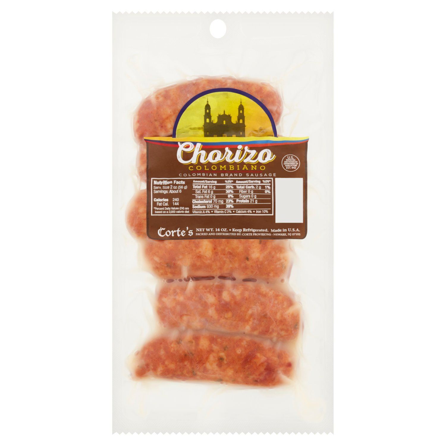 Corte&#39;s Chorizo Colombiano, 6 count, 14 oz